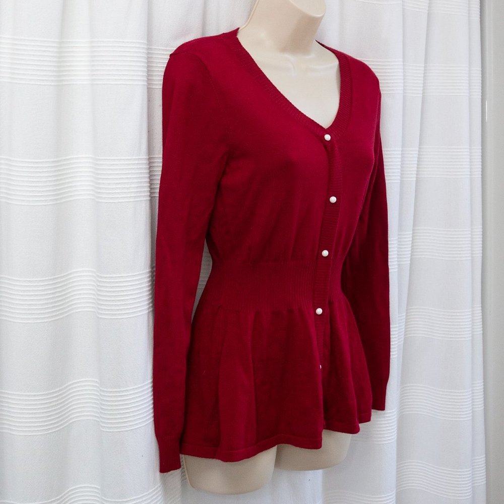 NWOT Crimson Faux Pearl Peplum Sweater - Picture 2 of 10